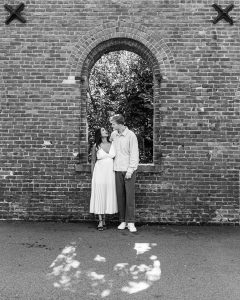Classic black and white engagement photography of young couple