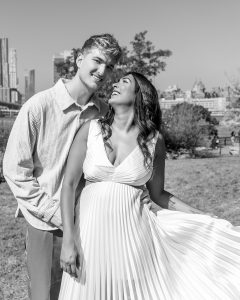 Young couple in a classic engagement photoshoot Brooklyn New York