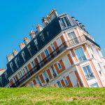 Forced perspective photography. The sinking house in Montmarte, Paris Optical illusion Paris, France, morning in Paris